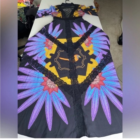 SHEIN X BLACK MULTI COLOR SHEER PANEL LONG SLEEVE MAXI DRESS SZ S NWT